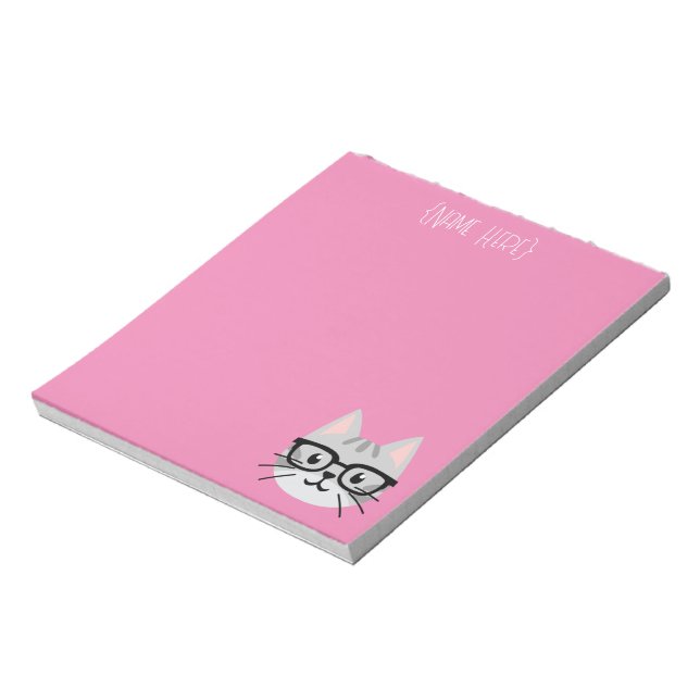 Nerdy Grey Tabby Cat Notepad (Rotated)