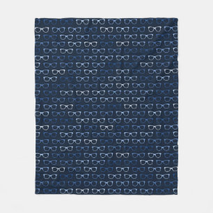 Nerdy Hipster Glasses Pattern Blue Fleece Blanket
