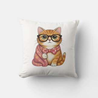 Nerdy Orange Cat Bow Tie Tee Cushion