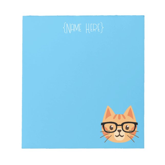 Nerdy Orange Cat Notepad - Custom Name (Front)