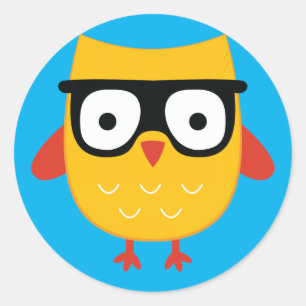 Nerdy owl classic round sticker