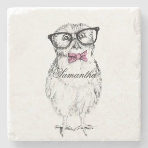 Nerdy Owlet Ink drawing Stone Coaster
