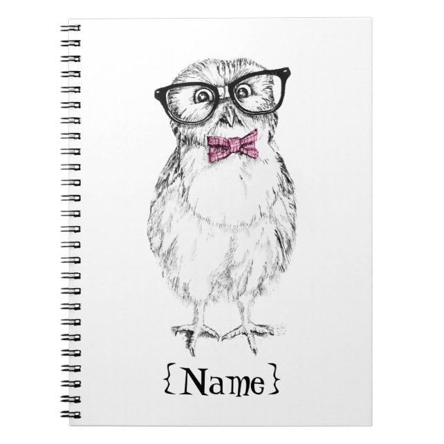Nerdy Owlet small and smart   ink drawing Notebook (Front)