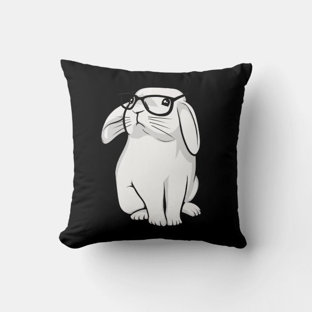 Nerdy Rabbit Cute Bunny Pet With Glasses Cushion (Front)