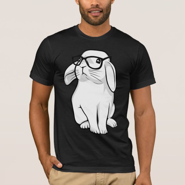 Nerdy Rabbit Cute Bunny Pet With Glasses T-Shirt (Front)