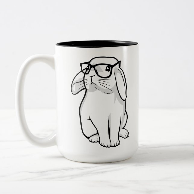 Nerdy Rabbit Cute Bunny Pet With Glasses Two-Tone Coffee Mug (Left)