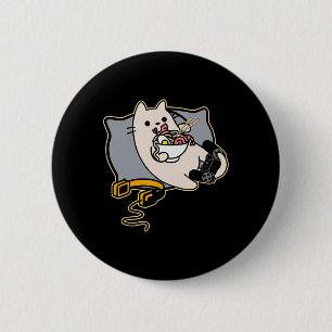 Nerdy Ramen Eating Gamer Cat Game Paused 6 Cm Round Badge
