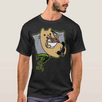 Nerdy Ramen Loading Eating Gamer Cat Game Paused T-Shirt