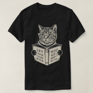 Nerdy Tabby Cat Glasses Reading Book Art T-Shirt