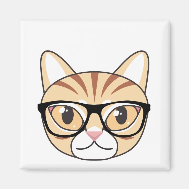 Nerdy Tabby Cat with Glasses Magnet (Front)