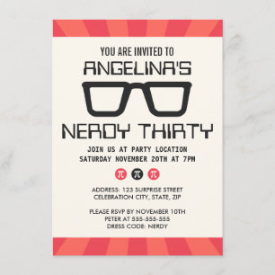 Nerdy thirty birthday party with geeky glasses invitation
