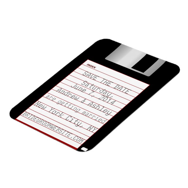 Nerdy Wedding Save The Date Floppy Disc Magnet (Left Side)