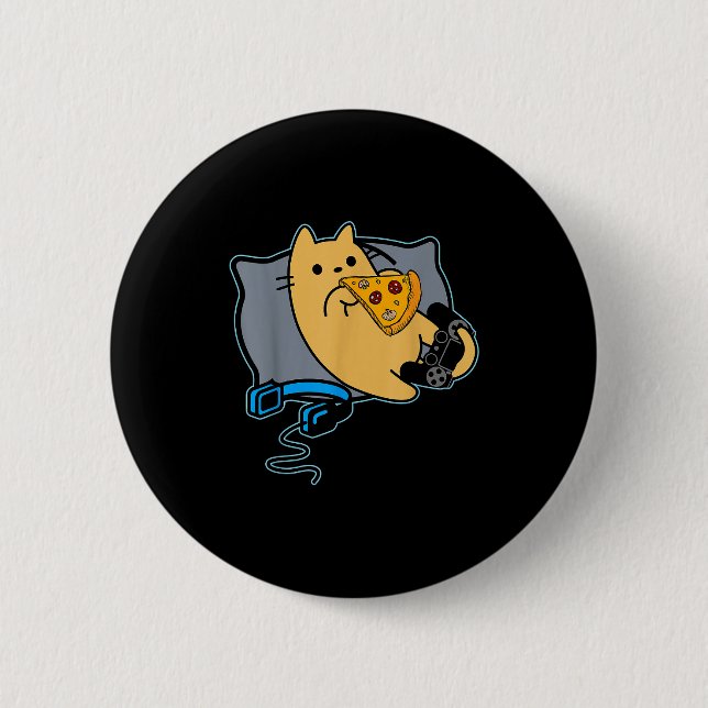 Nerdy Zza Eating Gamer Cat Game Paused  6 Cm Round Badge (Front)