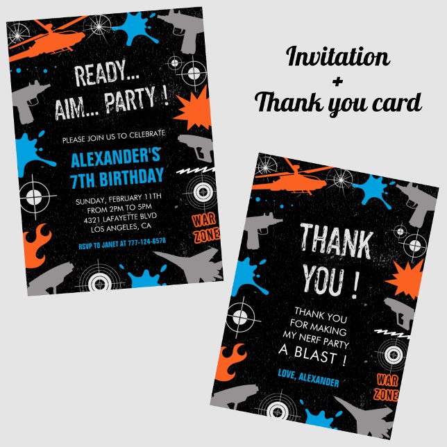 Nerf birthday invitations top gun water dart war  (Creator Uploaded)