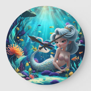 Nerina – The Gentle Mermaid of Coral Dreams. Large Clock