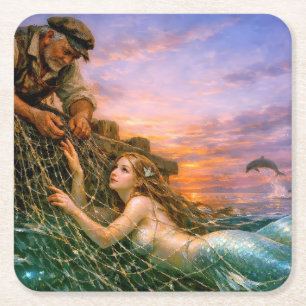 Nerithea and the Moral Catch - Fisherman’s Dilemma Square Paper Coaster