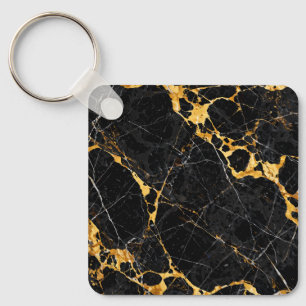 Nero Portoro Luxury Black Gold Marble Design Key Ring