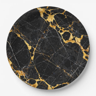 Nero Portoro Luxury Black Gold Marble Design Paper Plate