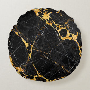 Nero Portoro Luxury Black Gold Marble Design Round Cushion