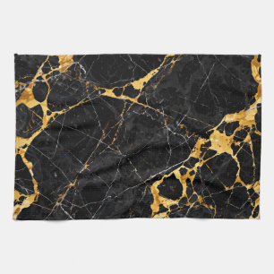 Nero Portoro Luxury Black Gold Marble Design Tea Towel