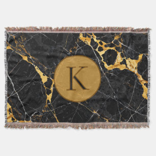 Nero Portoro Luxury Black Gold Marble Design Throw Blanket