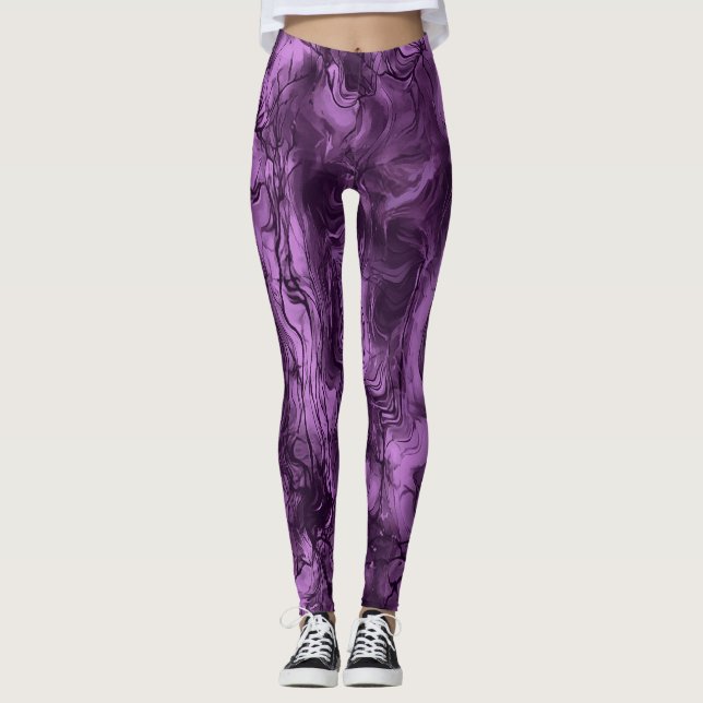 Nervous Energy Grungy Abstract Art Amethyst Orchid Leggings (Front)