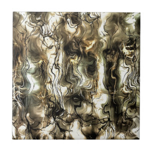 Nervous Energy Grungy Abstract Art In Yellow and G Tile