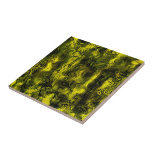 Nervous Energy Grungy Abstract Black and Yellow Ceramic Tile