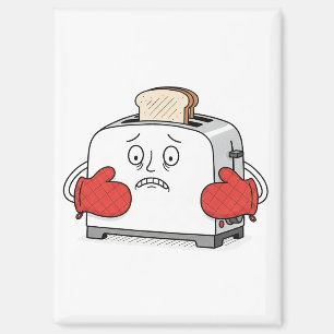 Nervous Toaster Magnet   Funny Bread Kitchen Pun