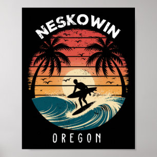 Neskowin Oregon Surfboard Waves Beach Poster