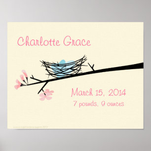 Nest and Blossoms Personalised Nursery Poster