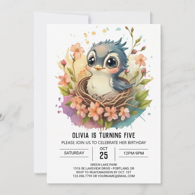 Nest Colibri Bird Birthday Invitation (Front)