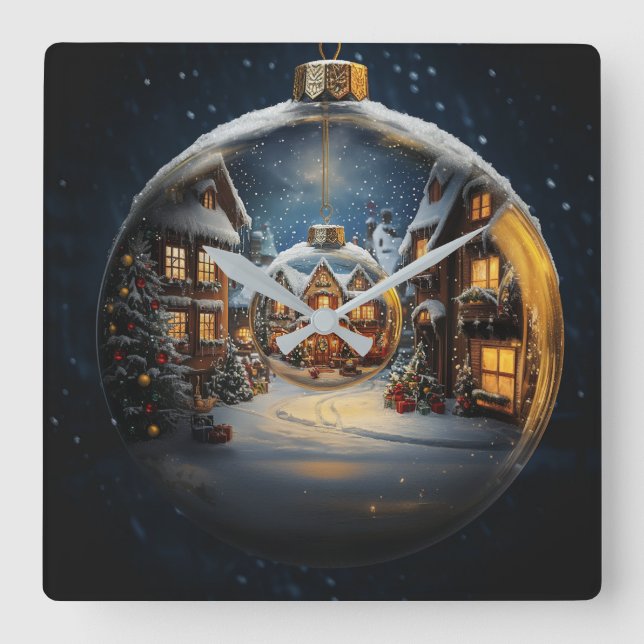 Nested Christmas Ornament Village Clock (Front)