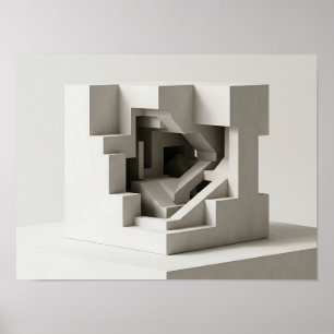 Nested Geometric Cube Labyrinth Minimalist Wall Ar Poster