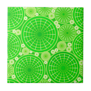 Nested wheels - lime green ceramic tile