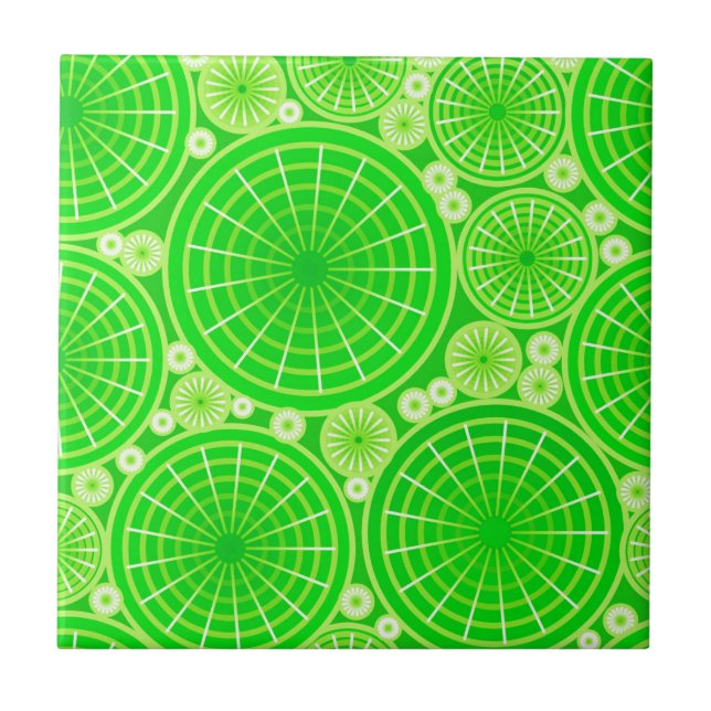 Nested wheels - lime green ceramic tile (Front)