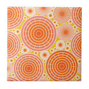 Nested wheels - orange and gold ceramic tile