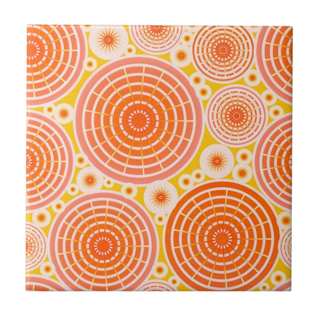Nested wheels - orange and gold ceramic tile (Front)