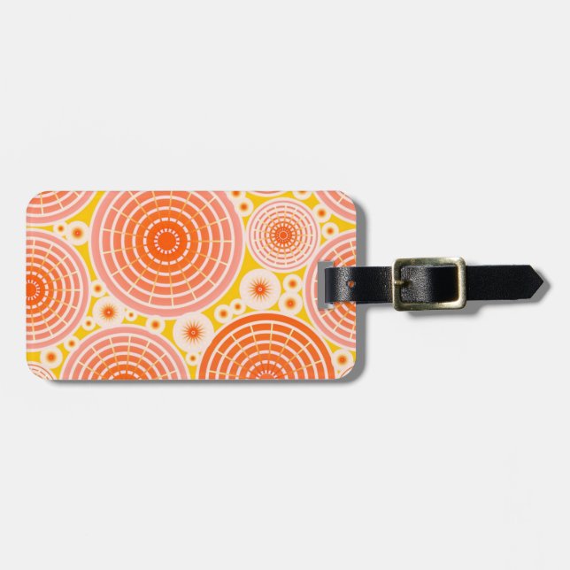 Nested wheels - orange and gold luggage tag (Front Horizontal)