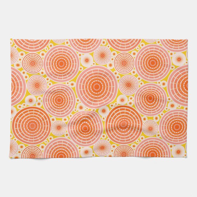 Nested wheels - orange and gold tea towel (Horizontal)