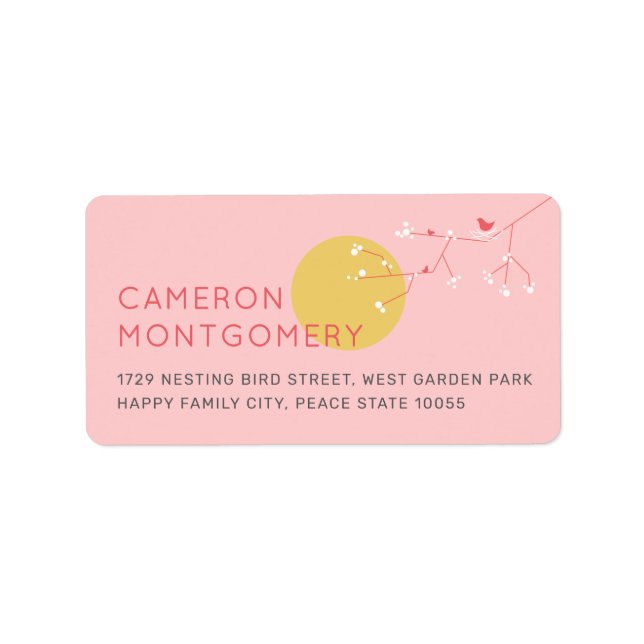 Nesting Bird Family Baby Shower Address Labels (Front)