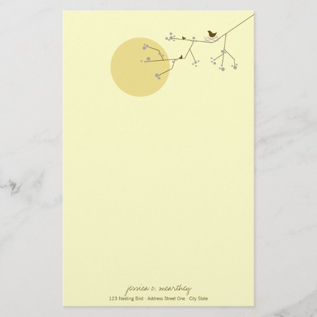 Nesting Bird Family Baby Shower Stationery Paper (Front)