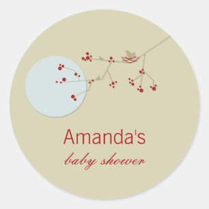 Nesting Bird Family On Branches Simple Baby Shower Classic Round Sticker