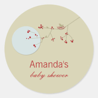 Nesting Bird Family On Branches Simple Baby Shower Classic Round Sticker