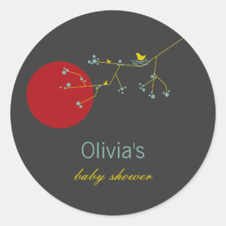 Nesting Bird Family On Branches Simple Baby Shower Classic Round Sticker