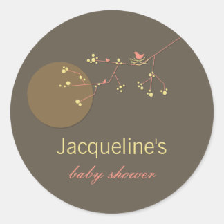 Nesting Bird Family On Branches Simple Baby Shower Classic Round Sticker