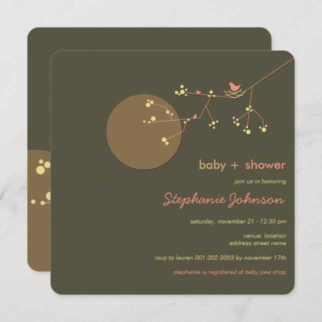 Nesting Bird Family Tree Simple Chic Baby Shower Invitation (Front/Back)