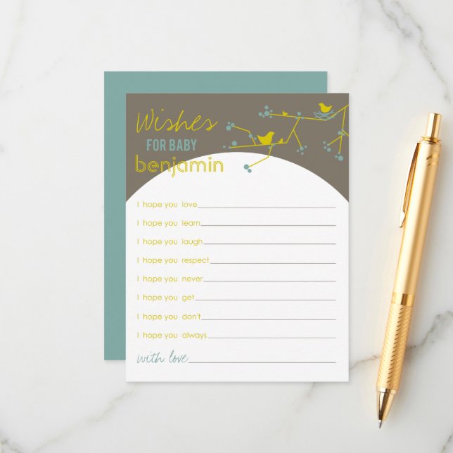 Nesting Bird Family Wishes For Baby Game Card (Front/Back In Situ)