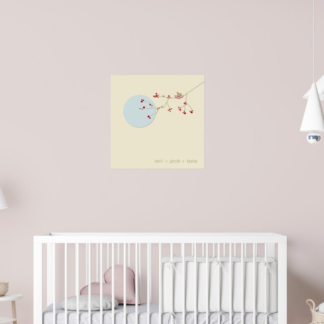 Nesting Birds And Family Simple Baby Nursery Art Poster (Nursery 2)