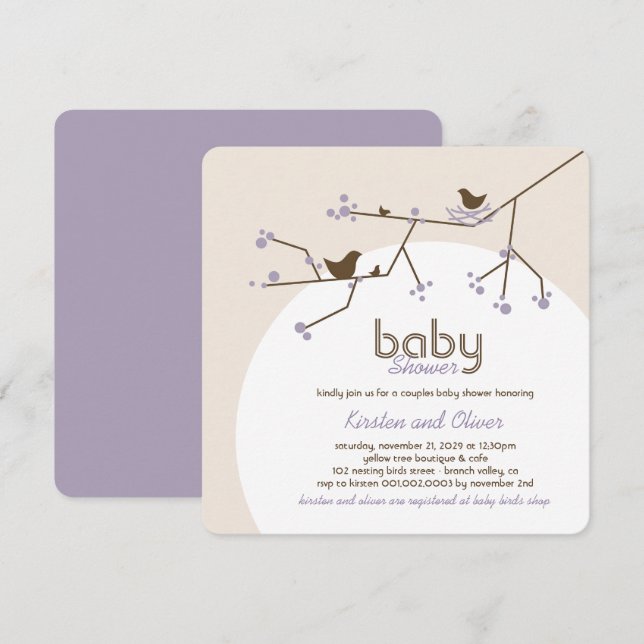 Nesting Birds Family Tree Couples Baby Shower Invitation (Front/Back)